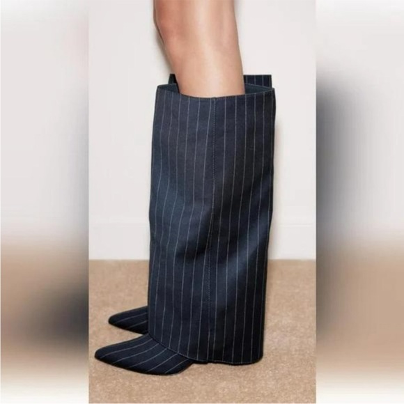 ZARA TALL FABRIC STRIPED HEELED BOOTS - Picture 2 of 4